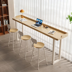 Solid Wood Bar Table, Nordic Minimalist Bar Counter, Coffee Shop Milk Tea Shop Long Table, Home Use High Table for Window-Side Balcony