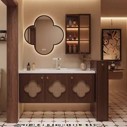 Half-Wall Partition, Antique-Style Song Dynasty Aesthetics Bathroom Cabinet, Ceramic Integrated Basin, Bathroom Cabinet, Bathroom Cabinet and Washbasin Combination