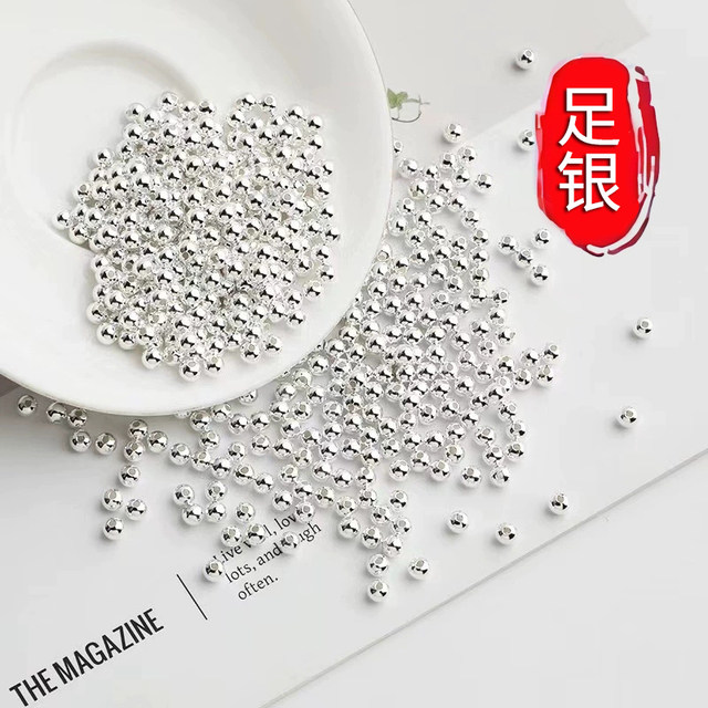 999 pure silver beads, loose beads, round beads, diy accessories, silver jewelry bracelet, braided material, beaded beads, braided rope, sterling silver