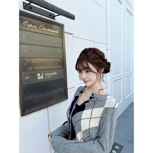 Han Yujia [London student] 100% sheep wool miu style plaid knitted sweater women's autumn versatile cardigan