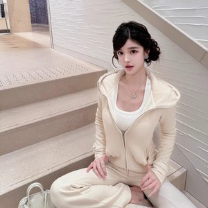 
[LU series warm set] solid color versatile velvet sweatshirt for women winter slim hooded jacket versatile sweatpants set