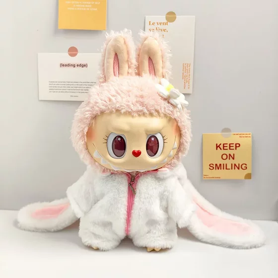 
38cm Labubu vinyl plush doll clothes Labubu doll replacement plush lop-eared rabbit jumpsuit set