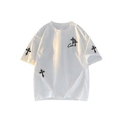 American Retro Light Luxury Short-Sleeved T-Shirt with Cross Letter Print, Loose Casual Half-Sleeved T-Shirt, Same Style for Men and Women, Summer