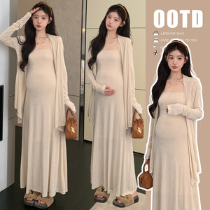 
Maternity wear, spring long-sleeved shawl cardigan, spring suspender skirt, spring and autumn two-piece dress, maternity suit skirt
