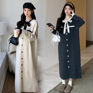 
Maternity clothing, autumn clothing, bow tie long-sleeved dress, autumn and winter clothing, knitted sweater skirt, casual maternity skirt, autumn