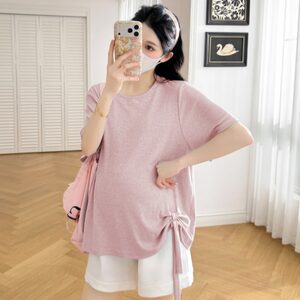 
Maternity wear summer clothes simple versatile drawstring short-sleeved tops 2026 new maternity T-shirt summer pregnancy clothes summer
