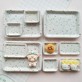 
Miniature simulation mottled food play plate doll house pinch decorative tray diy cream glue resin accessories