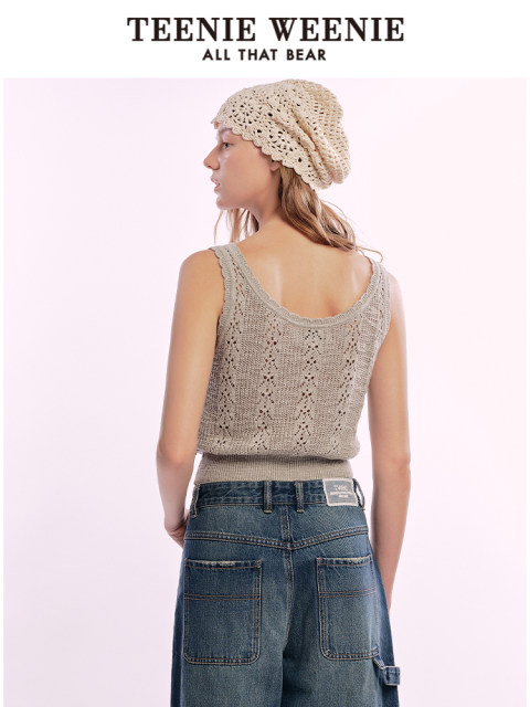 TeenieWeenie Bear Knitted T-shirt 2025 Summer New Women's Elegant Sweater Sweater Strap