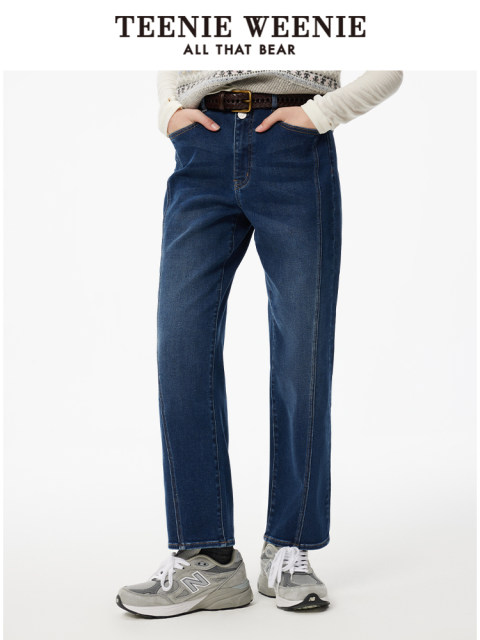 TeenieWeenie bear light warm velvet jeans winter fur trousers high waist casual simple style pants for women