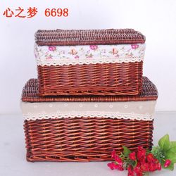 Rustic Storage Basket, Wicker and Rattan Storage Basket, Handmade Basket, Blue Basket, Rattan Basket with Lid, Shelf, Handicrafts, Fabric