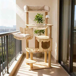 Wooden Cat Climbing Frame, Large Cat Space, Cat Nest, All-In-One Multifunctional Cat Tree, Cat Toys and Supplies, Cat and Dog Bed
