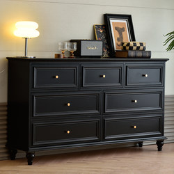 American-Style Solid Wood Chest of Drawers, Black Minimalist Drawer Cabinet, Wall-Mounted Light Luxury Cabinet, Bedside Storage Cabinet, Living Room