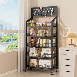 Bookshelf Floor-Standing Storage Rack Children's Bookcase Home Desktop Simple Pegboard Hanging Rack Living Room Iron Art Book Storage