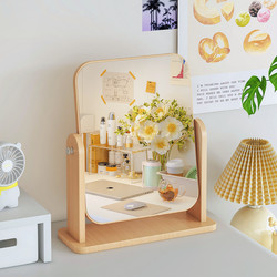 Desktop Makeup Mirror for Student Dormitory and Office, Can Stand, Small Portable Dressing Mirror, Foldable Flip-Top Large Mirror, Cloud Design