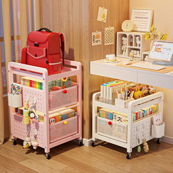 Children's Bookshelf with a Movable Trolley for Storing School Bags and Books, Multi-Layer Under-Desk Storage Rack with Wheels
