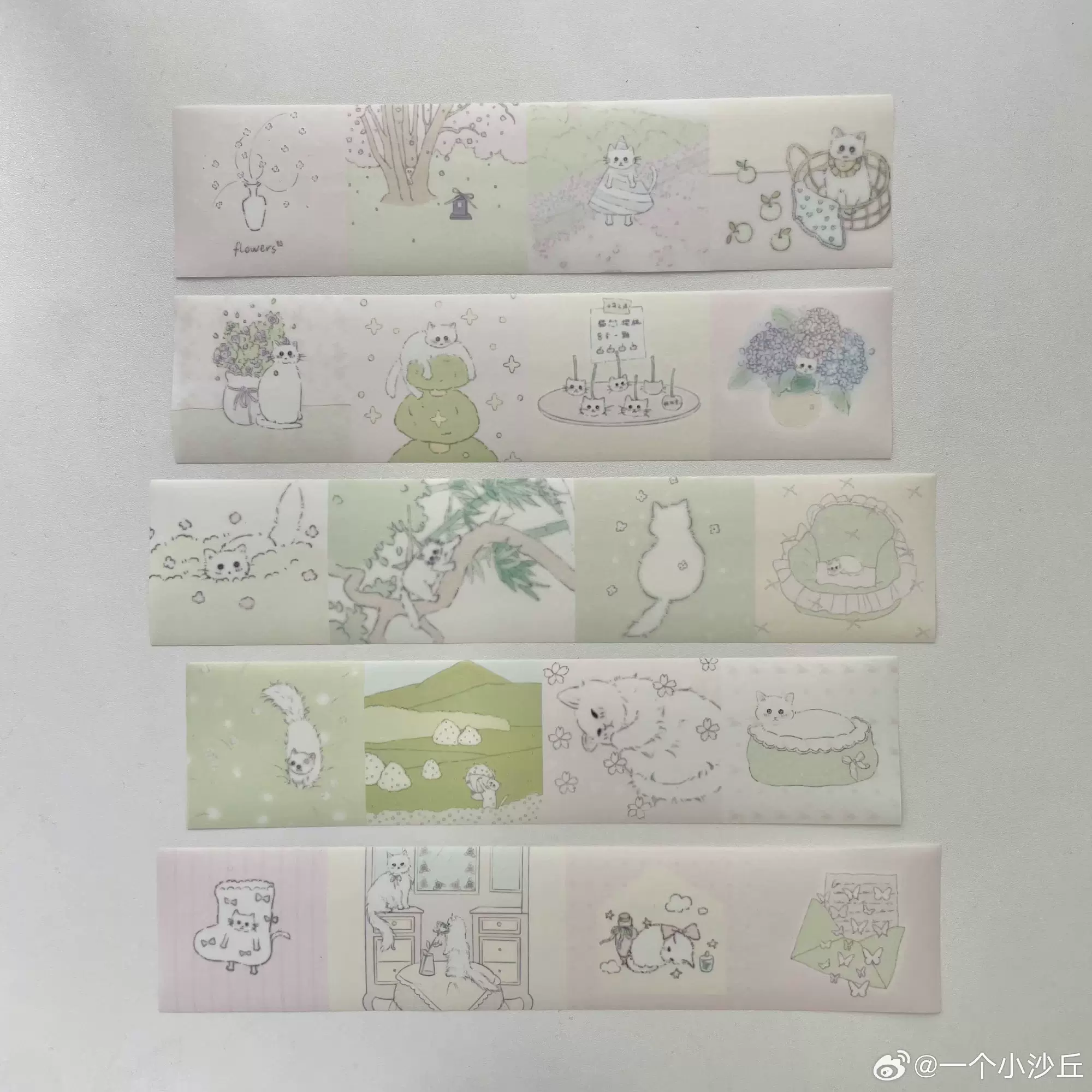 一个小沙丘ins风拉条胶带 春天的小猫 手帐素材装饰diy盐系清新