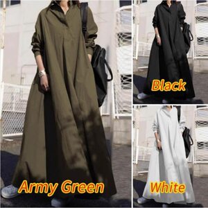 
Loose large size fat shirt dress spring and summer collared long-sleeved floor-length skirt large hem long skirt dress