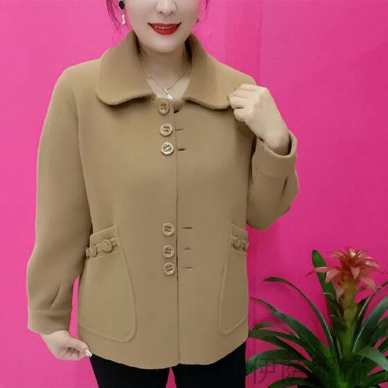 
Women's Spring and Autumn Simple Woolen Jacket Short Thickened Double-Sided Fleece Square Collar Versatile Cardigan Fashion Mother's Clothes Women