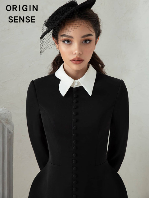 Stitched knitted dress Hepburn style small black skirt shows thin temperament bottomed skirt  2437