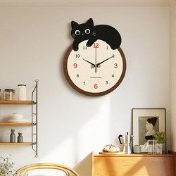 Creative Kitten Clock Wall Clock for Living Room 2025 New Model Light Luxury High-End Wall Clock Painting Cute Creative Home Use