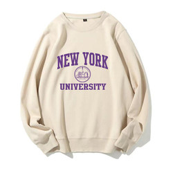 Nyu New York University Crewneck Sweatshirt with Fleece Lining, Thickened, College Souvenir, Couple Style, Pullover, European and American Simple Style