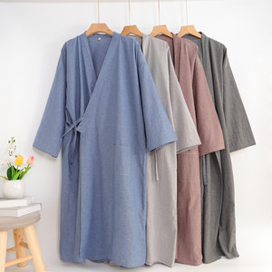 
Summer single-layer wash cotton Japanese kimono yukata men's mid-length lace-up nightgown cardigan bathing spa hotel