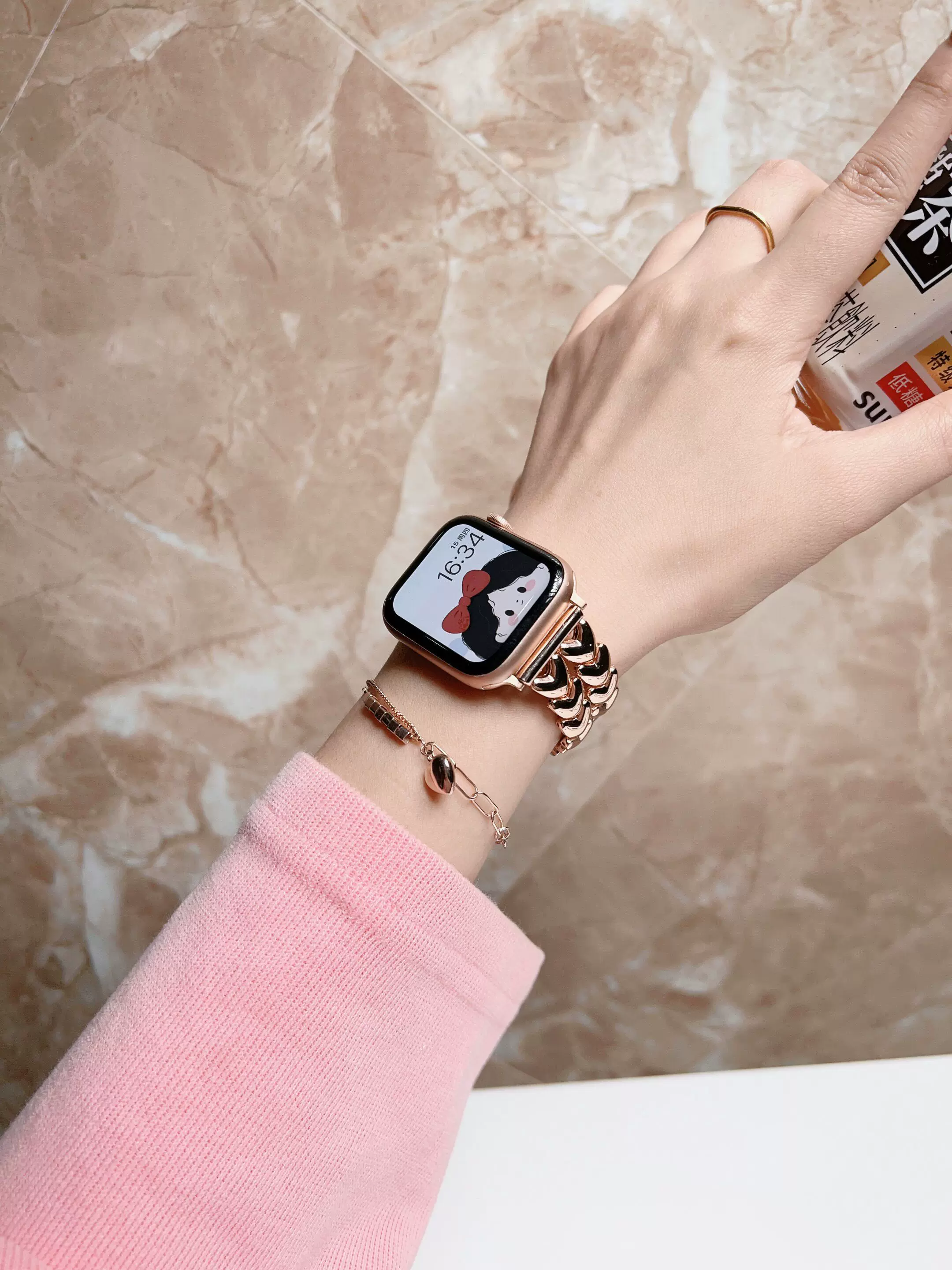 iwatch8金属表带适用AppleWatchSeries7苹果手表夏季表带女款甜美-Taobao