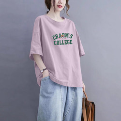 Clearance Sale: 100% Pure Cotton Short-Sleeve Letter T-Shirt for Women, Summer Loose Fit, Slimming, Age-Reducing, Trendy Women's Top