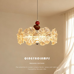 Qingyao Qingyao Chinese-Style Plum Blossom Glass Lampshade Restaurant Chandelier Retro Walnut Color Bedroom Eye Protection Lamp
