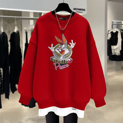 Rabbit pullover sweatshirt round neck fake two pieces