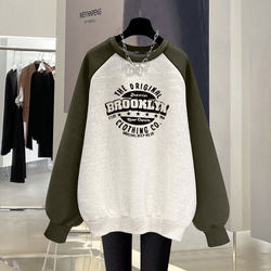 Retro letter color block sweatshirt raglan sleeves