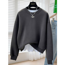 Plus-Size Solid Color Crew Neck Sweatshirt for Women 2026 Spring, Autumn, Winter Loose Lazy Style Fleece-Lined Thick Long-Sleeve Pullover Top Trendy