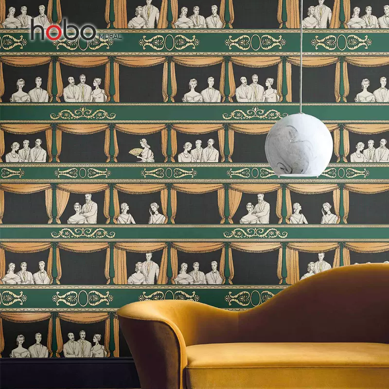 北欧风背景墙壁纸美式复古客厅卧室墙纸欧式歌剧院墙布科恩