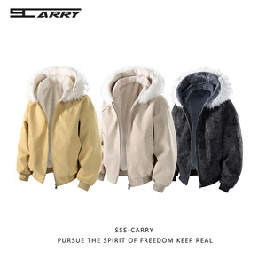 
Uncle's trendy brand American-style color-brushed fur collar leather jacket and cotton coat for men to keep warm in winter and versatile and loose for couples.