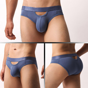 
Wide-brimmed men's front and rear opening briefs, striped U-convex large pouch, sexy and comfortable youth breathable shorts