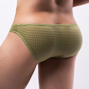 Men's large bag triangle mesh mesh messenger sexy air -breathable hollow mesh semi -transparent low waist pants head