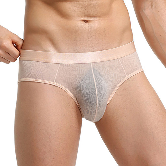 
Fuzi jacquard men's markless panties briefs hollow mid-waist breathable and comfortable lace mesh transparent shorts