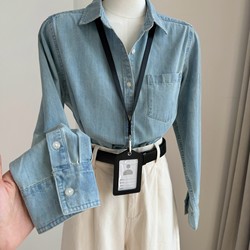 Light Blue Hong Kong Style Soft Denim Shirt for Women, Suitable for Outerwear or Layering, 2026 Spring New Style, Loose Fit, Layered Shirt, Regular Shoulder Top