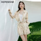 Red sleeve summer print drawstring elastic waist casual shorts