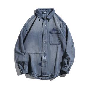 
American-style washable light blue denim shirt long-sleeved men's spring and autumn style trendy brand loose casual work jacket jacket