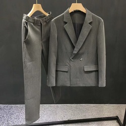 Casual Suit Suit Double-breasted Men's High-end Solid Color Ruffian Handsome Trendy Spring And Autumn Two-piece Suit Jacket Men