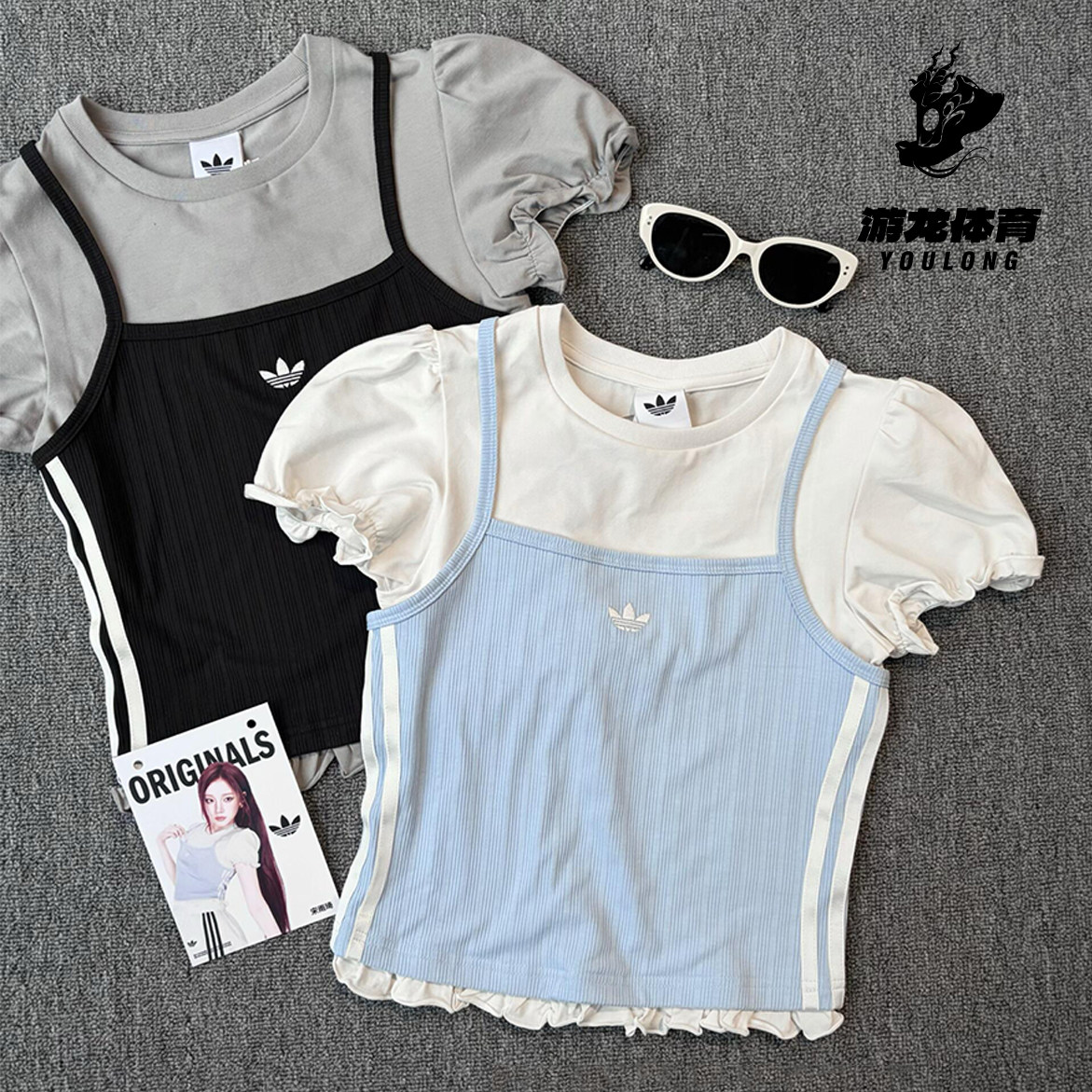 Adidas adidas Clover Весенняя женская футболка с коротким рукавом с пышными рукавами и короткими рукавами 2026 KY3299