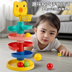 Baby Toys for 6 Months and Above, Educational Early Learning Stacking Basketball Track Ball Spinner Toy for Babies 0 to 1 Year Old