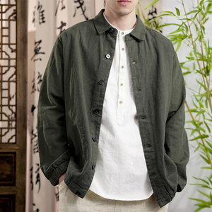 
Caomin linen new Chinese style men's jacket cotton and linen jacket men's national style lapel ramie spring casual top