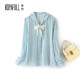 College style striped bow heavy silk shirt for women long sleeves 2025 spring design striped mulberry silk top
