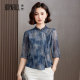 Chinese stand-up collar mother dress mulberry silk top for women 2025 summer national style printed heavy silk shirt for women
