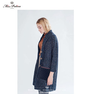 
MP British retro original design elegant loose long color dots and fabric pocket stand collar knit jacket