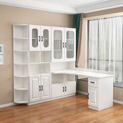 Solid Wood Computer Desk Home Desktop Corner Desk Bookshelf Integrated Desk Combination Study Student Study Writing Desk