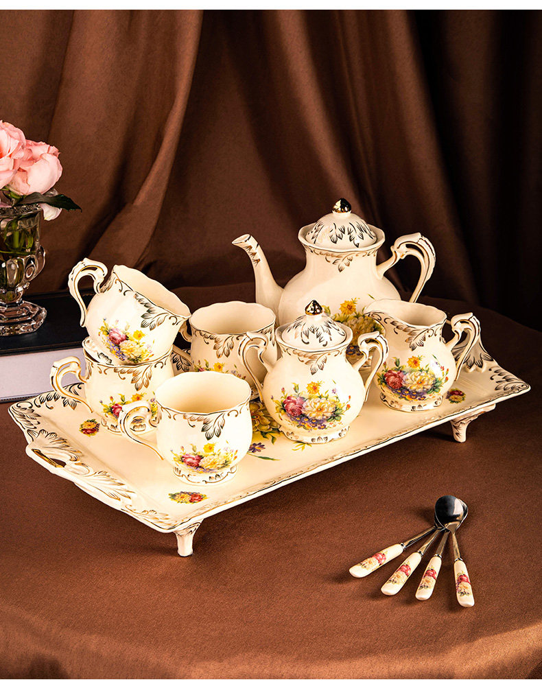 Set Da Tè Natalizio In Porcellana Rosa Con Supporto In Metallo, 6 Tazze, Teiera 1048g, Regalo Donna - 2