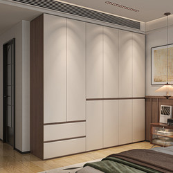 Segmented Solid Wood Multi-Layer Board Wardrobe Modern Minimalist Bedroom Home Handle-Free Cabinet with Flat Door Finished Wardrobe